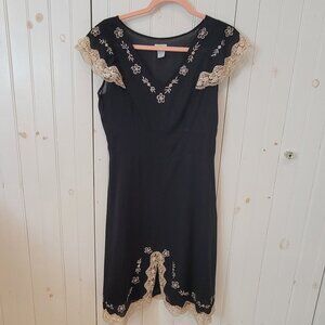 Odille Black Midi Dress with Cream Lace Trim